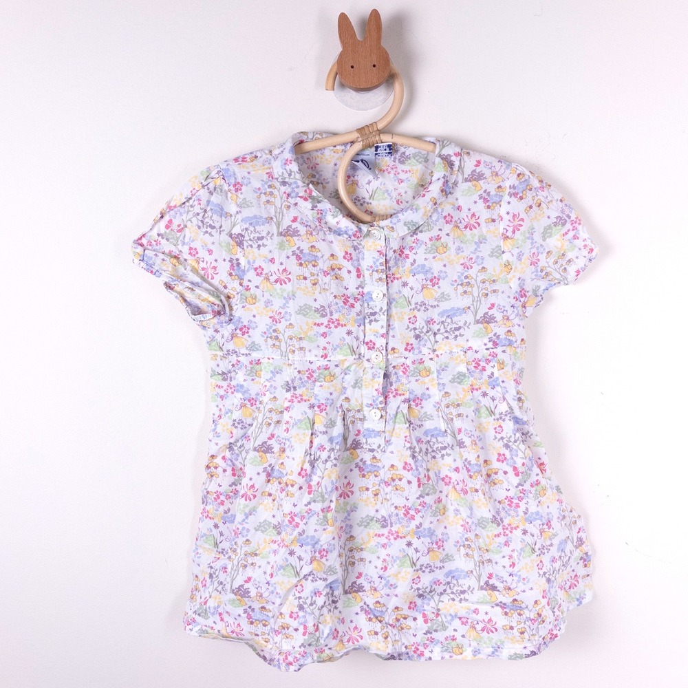 Petit Bateau Floral Blouse Kids 6 Multicolor Fairy Bunny Peter Pan Collar